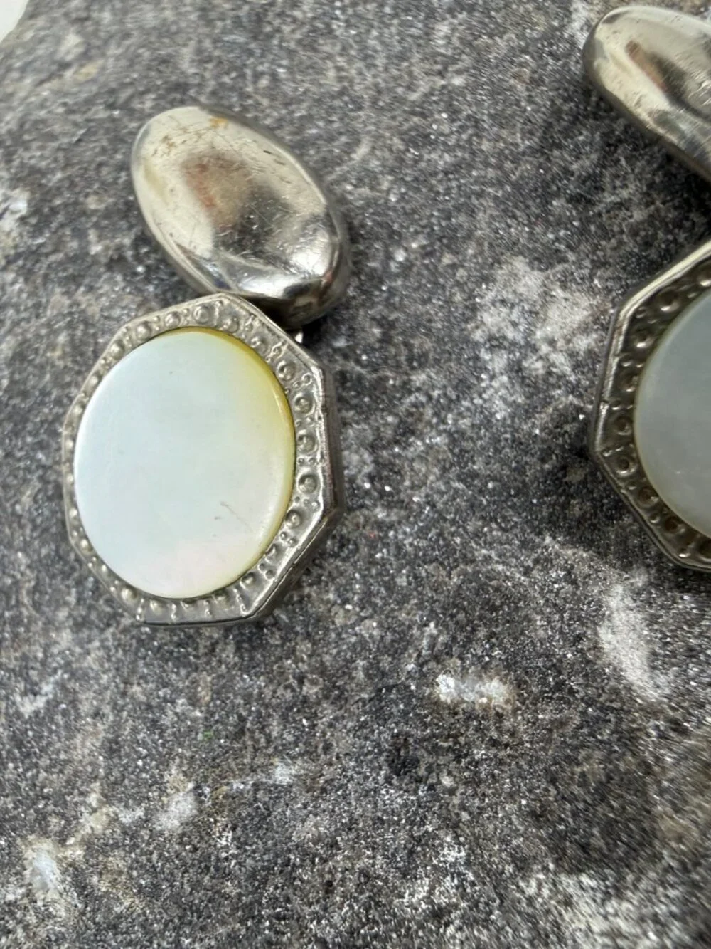 Vintage Art Deco Mother of Pearl Silver Tone Cufflinks Cuff Links .5